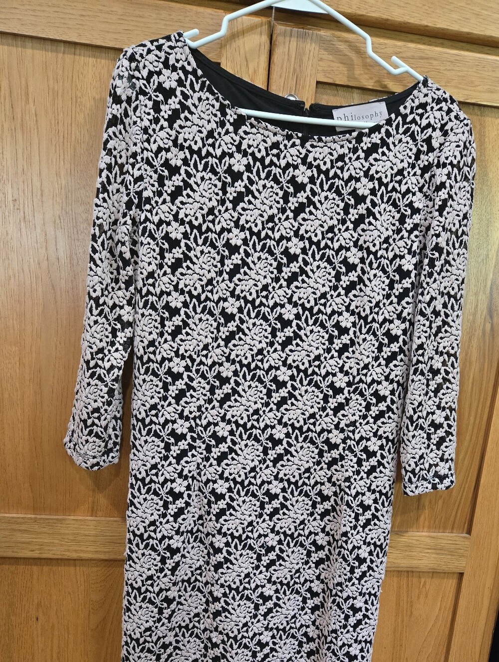 PHILOSOPHY PINKISH FLORAL EMRODIERD OVER BLACK DRESS - LARGE